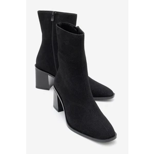 Chara Siyah Desenli Kadın Kalın Topuklu Bot