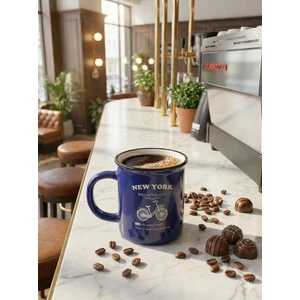 Şehir Temalı Retro Seramik Kupa - Emaye Görünümlü