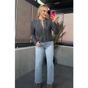 Mir Store Simli Ince Dokuma Detaylı Antrasit Triko Hırka