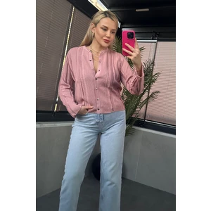 Mir Store Simli Ince Dokuma Detaylı Pembe Triko Hırka