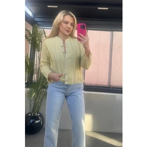 Mir Store Simli Ince Dokuma Detaylı Sarı Triko Hırka