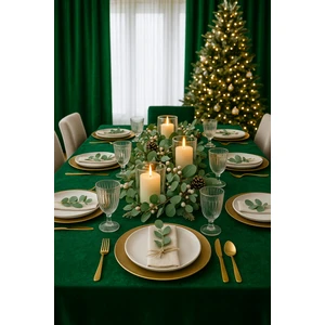Demor Home Kadife Dokulu Çam Yeşili Masa Örtüsü