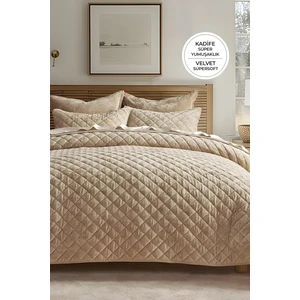 Evlen Home Collection Kapitone Kadife Yatak Örtüsü Seti Çift Kişilik Supersoft 3 Parça Yumuşak Elyaf Dolgulu Çeyizlik