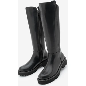 Kadın Günlük Çizme Lastikli Streç Dizaltı Verilas Siyah