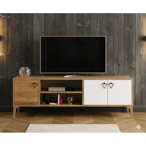 Rivo Tv Ünitesi Legnano-Beyaz Raflı ve Kapaklı Modern Tasarım 150 cm