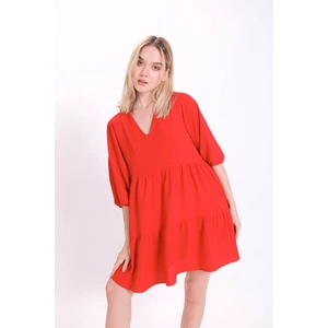 V Yaka Balon Kol Geniş Kesim Elbise