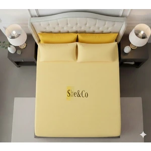 Çift Kişilik Lastikli Çarşaf 2 Adet Yastık Kılıfı Seti- Sarı