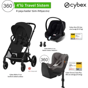 4 Lü Travel Sistem Indirimi Cybex Balios S Lux Moon Black + Cybex Aton B2 Isize + Cybex Sirona 360 Isize + Cybex Balios Adaptör