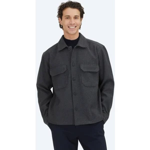 Antrasit Düz Regular Fit Dokuma Overshırt