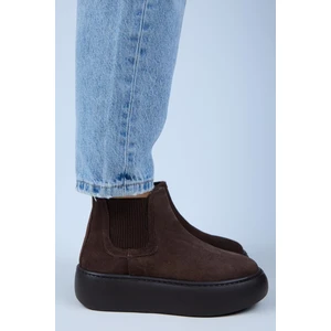 Ove Kadın Deri Lastikli Içi Kürklü Kahve Bot