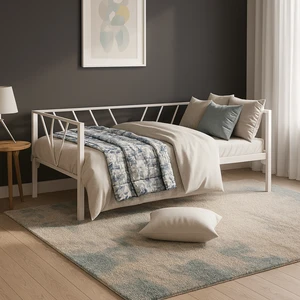 Alchera Daybed Tek Kişilik Sedir Divan Metal Karyola Beyaz