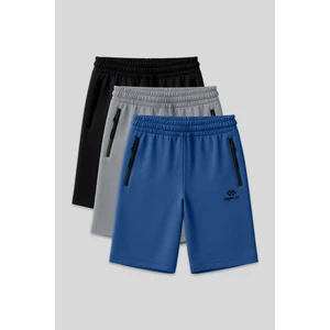 Tommy Life Standart Kalıp 3lü Paket Siyah-Gri Melanj-Parlament Erkek Şort - 81136