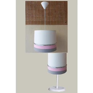 Beyaz Gri Pembe M-794 Kumaş Kaplama 2.li Set Yatak Odası Genç ve Çocuk Odası Avize ve Abajur Seti