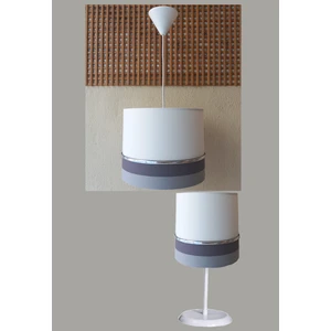 Beyaz Gri M-793 Kumaş Kaplama 2.li Set Yatak Odası Genç ve Çocuk Odası Avize ve Abajur Seti