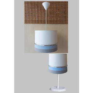 Beyaz Gri Mavi M-795 Kumaş Kaplama 2.li Set Yatak Odası Genç ve Çocuk Odası Avize ve Abajur Seti