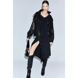 Afra x DeFacto Asimetrik V Yaka Tül Askılı Midi Elbise F9608AX25AU