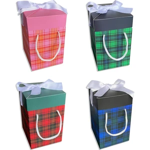 LİYA Design Prints, Ekose desenli Yılbaşı Hediye Kutusu 4lü Set 9X9X15 cm Özel Tasarım Hediye Kutusu