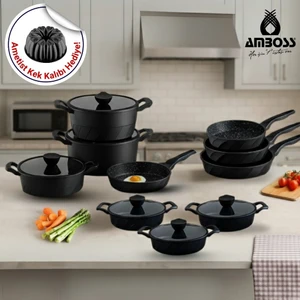 Vento 16 Parça Döküm Tencere Tava Sahan Seti (Siyah)