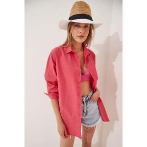 Happiness İstanbul Oversize Basic Gömlek LDD0003 Nar Çiçeği