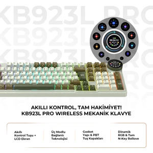 Gamenote KB923L Pro Tri-Mode Kablosuz Mekanik Rgb Oyuncu Klavyesi – LCD Ekranlı