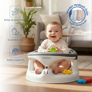 Baby Jem Yandan Açılır Banyo ve Mama Oturağı & Minder 2'li Set Antrasit