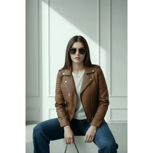 Kadın Suni Deri Ceket-Taba