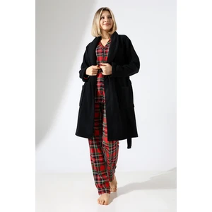 Likapashop 3'lü Ekose Sabahlık Pijama Takım