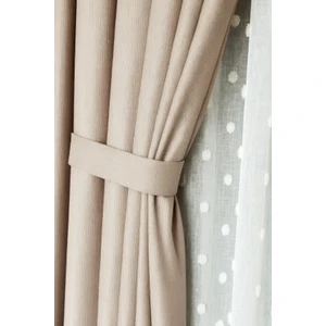 The Rose Keten Fon Perde, Bej, Pano Fon, Sık Pile, Kuşaklı, Düz Renk, Tek Kanat