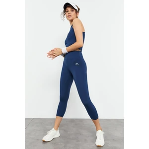 İndigo Yüksek Bel Kapri-Crop Atlet Slim Fit Kadın Tayt Takım - 95284