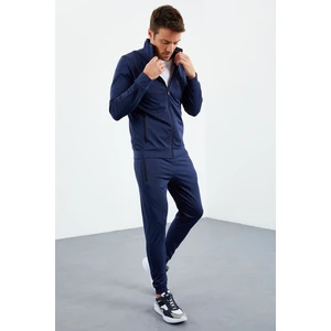 İndigo Dik Yaka Fermuarlı Standart Kalıp Manşetli Erkek Eşofman Takım - 85160