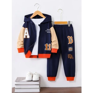 CC Collection Erkek Çocuk Kapüşonlu Eşofman Takımı Lacivert Bej Spor Kombin 2’li Set