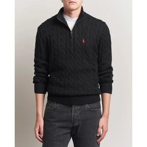 Polo Ralph Lauren Erkek Örgü Dokulu Siyah Yarım Fermuar Triko Kazak