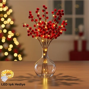 1 Adet Işıklı Kokina Çiçeği Kokina Demet Yılbaşı Süsü Yapay Çiçek Yapak Kokina Çiçek Yılbaşı Çiçeği