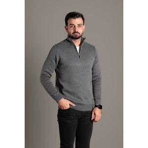 Zeki Özer Erkek Antrasit Fermuarlı Dik Yaka Triko