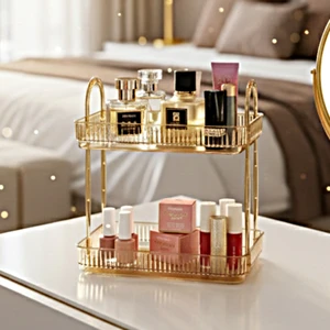 Unique Me 2 Katlı Makyaj Organizeri Kozmetik Aksesuar Düzenleyici Banyo Rafı Amber Sarı (Dayanıklı Poli̇karbonat)