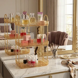 Unique Me 3 Katlı Makyaj Organizeri Kozmetik Aksesuar Düzenleyici Banyo Rafı Amber Sarı (Dayanıklı Poli̇karbonat)