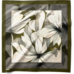 Bej Çiçek Desenli Bandana Fular