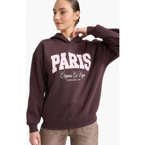 Relax Fit Kapüşonlu Baskılı Kalın Sweatshirt G7016AX25WN
