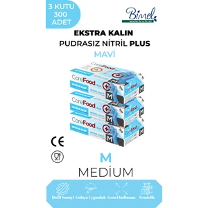 Ekstra Kalın Nitril Mavi Plus Muayene Eldiveni M - 3 Paket 100'lü