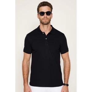 Erkek Slim Fit Dar Kesim Pamuklu Yumuşak Dokulu Serin Tutan Kumaş Düz Pike Siyah Polo Yaka Tişört