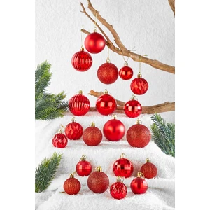 20li Karışık Desenli Yılbaşı Süsü Kırmızı