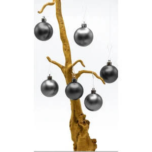 6 Lı 4 cm Yılbaşı Ağacı Süsü Cici Top Füme