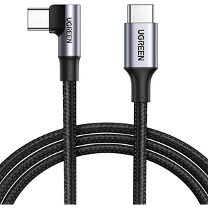 UGREEN USB-C 100W 5A QC PD 90 Derece Örgülü Hızlı Şarj Kablosu, 2 Metre, Siyah, 70645