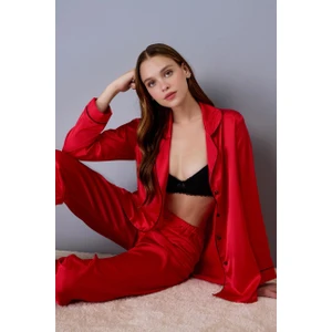 3926 Kırmızı Saten Pijama Takımı