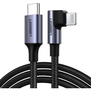 UGREEN USB-C - Lightning 3A QC PD 90 Derece Örgülü Hızlı Şarj Kablosu, 2 m, Siyah, 60765