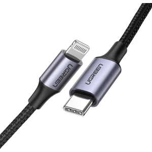 UGREEN USB-C - Lightning 3A PD MFi Sertifikalı Örgülü Hızlı Şarj Kablosu, 1.5 m, Siyah, 60760