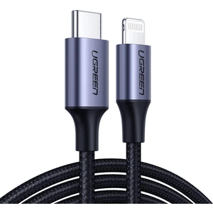 UGREEN USB-C - Lightning 3A PD MFi Sertifikalı Örgülü Hızlı Şarj Kablosu, 2 m, Siyah, 60761