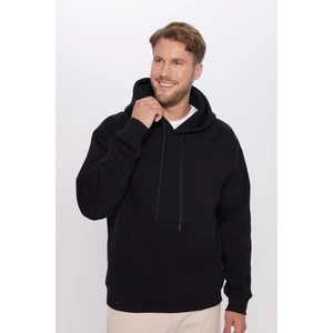 Unisex Oversize Geniş Kesim Pamuklu Yumuşak Dokulu Içi Polarlı Basic Siyah Kapüşonlu Sweatshirt