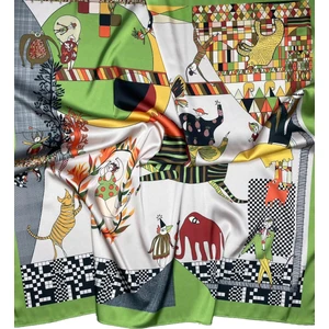 Nil Scarf Green Figür 70*70 cm Fular Eşarp