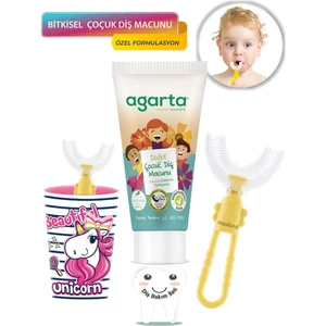 Mas Lord U Tipi Fırça Diş Bakım Seti - Pembe Fırçalık + Sarı Kelebek 6-12 Yaş + Agarta Çocuk Diş Macunu